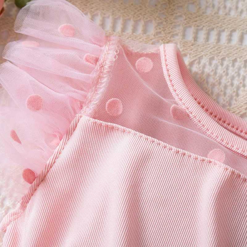 Korean Sweet Dot Mesh Summer Dress Suitable for Girls 2-6Y Childrens Clothing Soft and Comfortable Princess Dress Childrens Clothing W250111