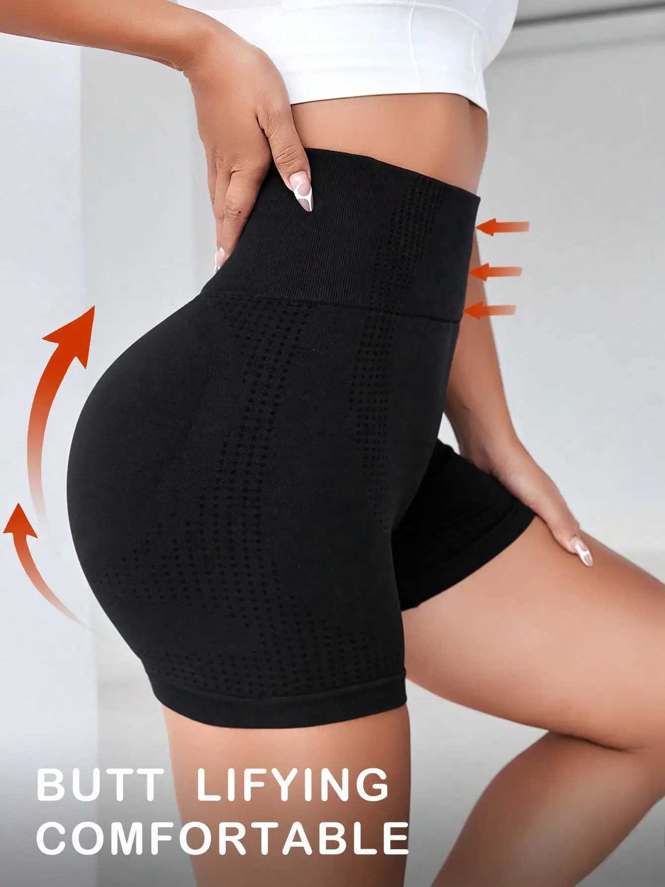 Solid-color High-waist Outdoor Cycling Shorts Highly Elastic And Breathable Hip-lifting Yoga Sports Shorts Womens SportswearXJ250111