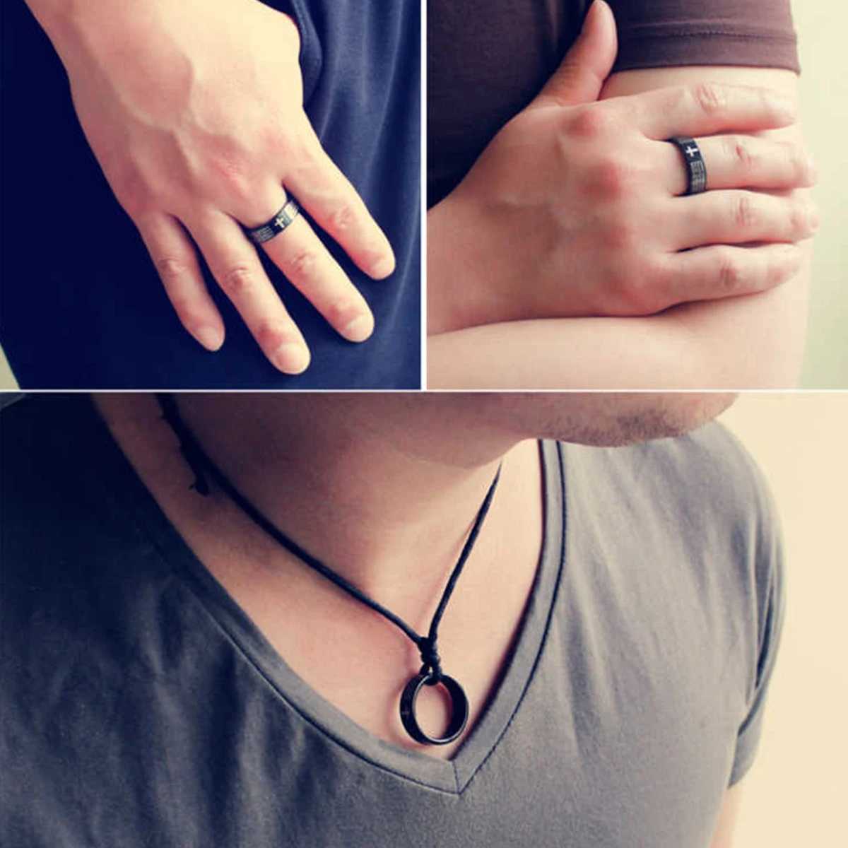 Stainl Steel Black Color Jesus Cross Ring Letter Bible Prayer Finger Rings For Men Bible Cross Rings For Women Jesus JewelryXJ250110