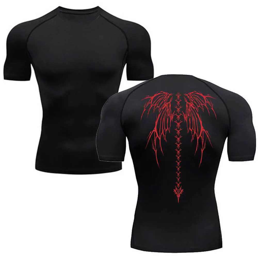 Y2K compression shirt mens fitness gym skeleton sports running T-shirt Rashgard top three-way quick drying short sleeved mens T-shirt W250111