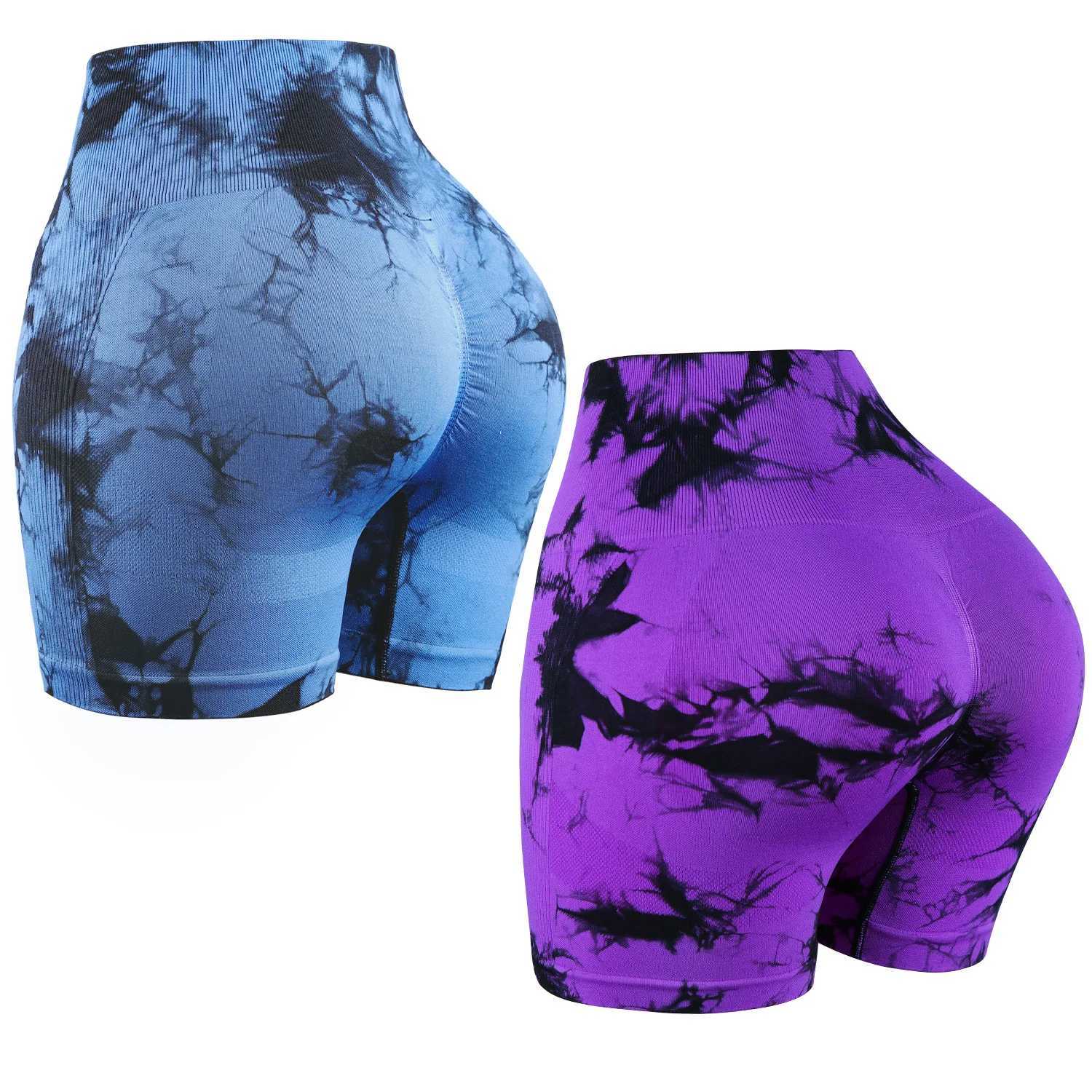 CHRLEISURE 2-Pieces Tie-Dye Yoga Shorts for Women Sexy Hip Lift Cycling Tights Fitness Exercise Running Shorts Casual ActivewearXJ250111