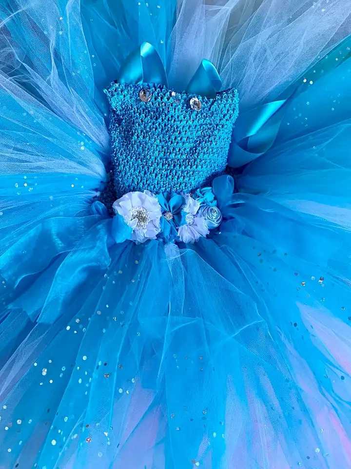 Girl Blue and White Sparkling Tutu Dress Childrens Flower Fairy Dress Butterfly Wing Stick Childrens Par Dress Princess Dress W250111
