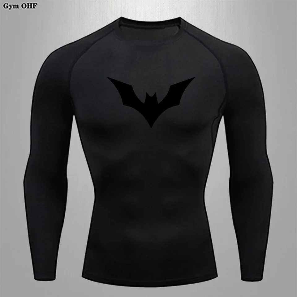 Mens gym T-shirt printed quick drying clothing long sleeved compression jogging Rush protective gym fitness boxing top weightlifting W250111