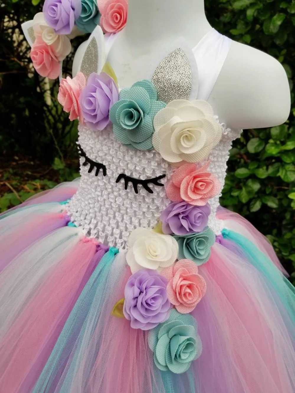 Cute baby girl pink flower Tutu dress children crochet dress with hair children Christmas Par costume role-playing dress W250111