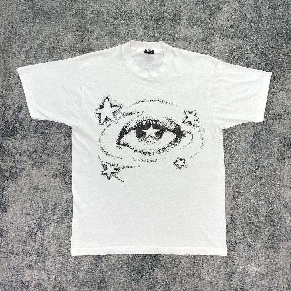 Inspiration American eye print washed distressed short sleeved T-shirt street trend versatile half sleeve