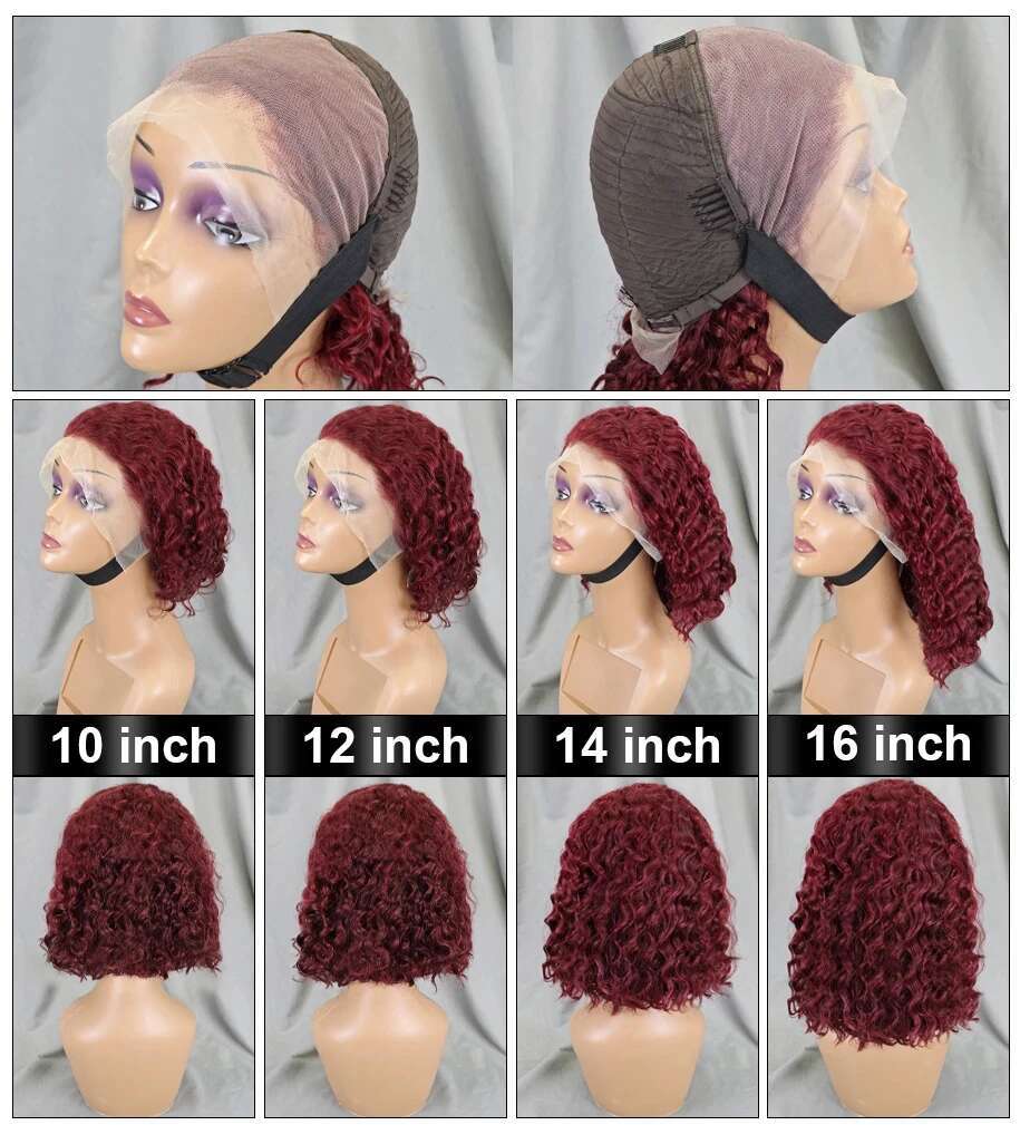 Brazilian 99J Bury Lace Front Wig 13X4 Deep Curly Short Bob Human Hair Red Colored Water Wave Wigs