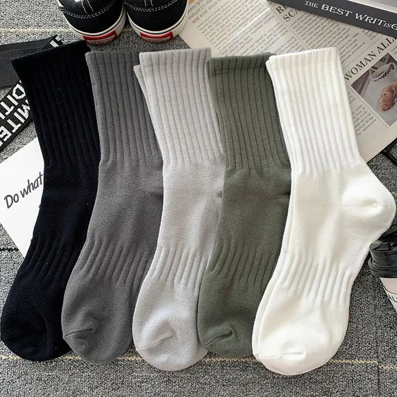 5 Pairs Cool Men Black White Warm Socks Set Autumn Winter Male Solid Color Sport Short For Drop 250108
