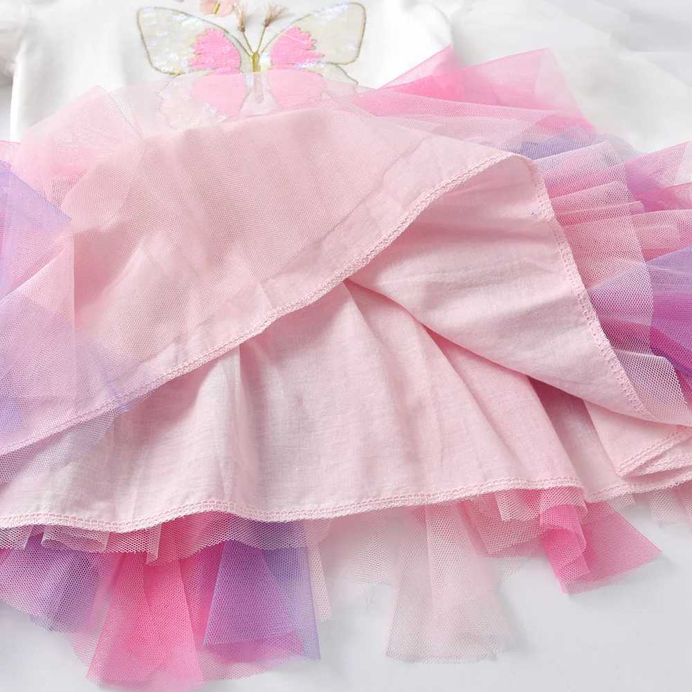 DXTON autumn sweater girl dress chiffon ruffled princess dress butterfly sequin patch work childrens dress childrens thick clothes W250111