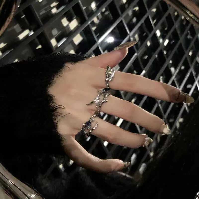 Punk Irregular Rings With Opal Aesthetic Egirl Hollow Vintage Stone Rings For Women Y2k Open Ring Tren JewelryXJ250110