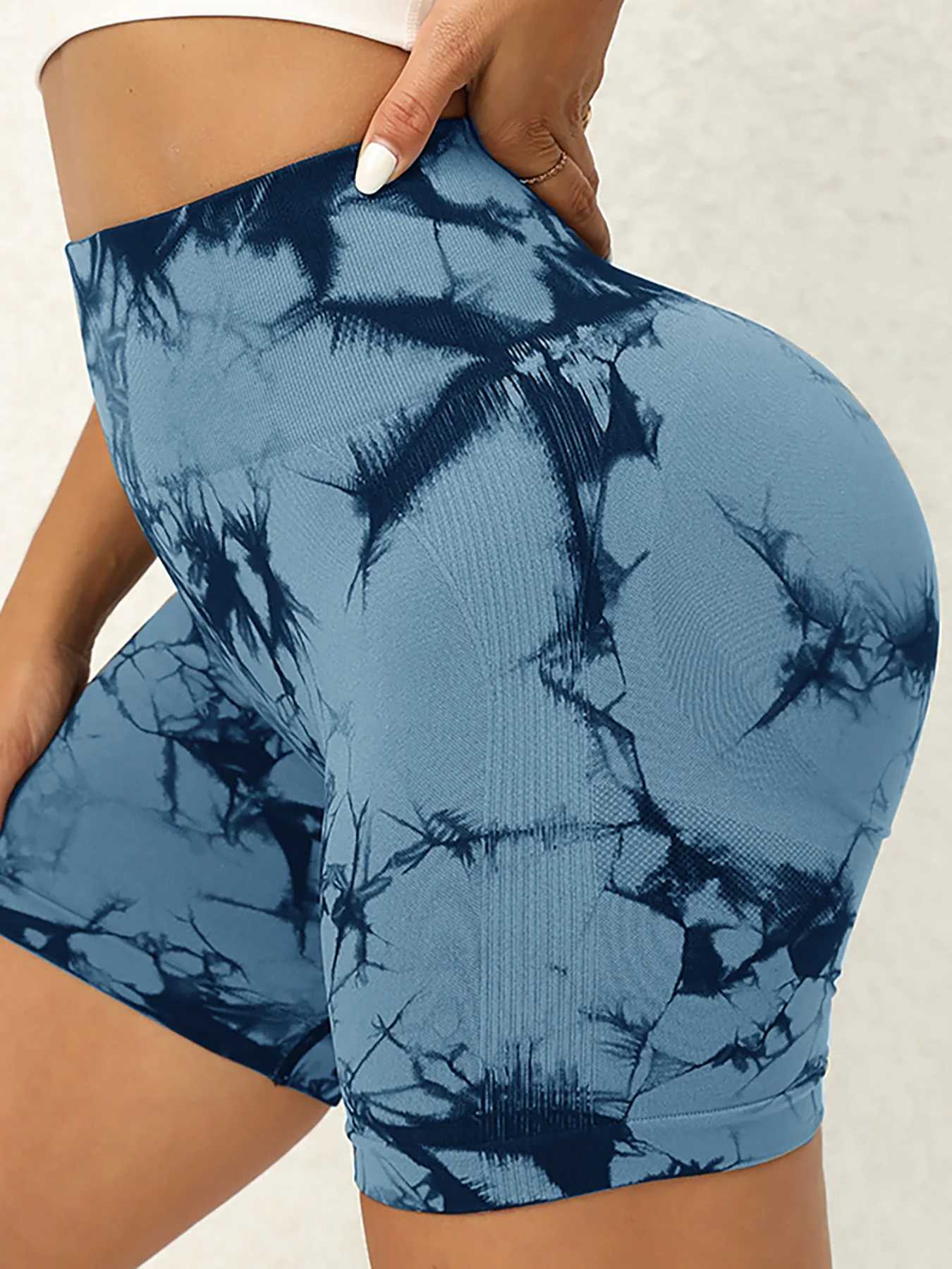 Womens Seamless Tie Dye Print High Waist Sports Short Leggings Compression Shorts Sports Casual Skinny Shorts for Yoga Gym RunnXJ250111