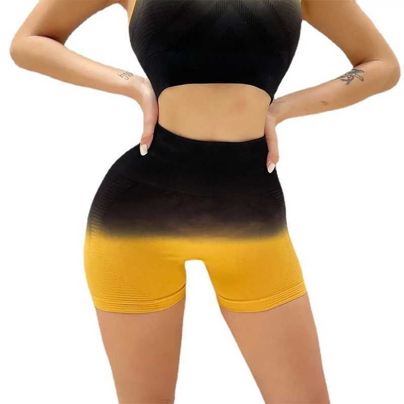 Sports and fitness gradient shorts high-waisted hip-lifting tummy-tightening elastic tight-fitting quick-drying anti-expoXJ250111