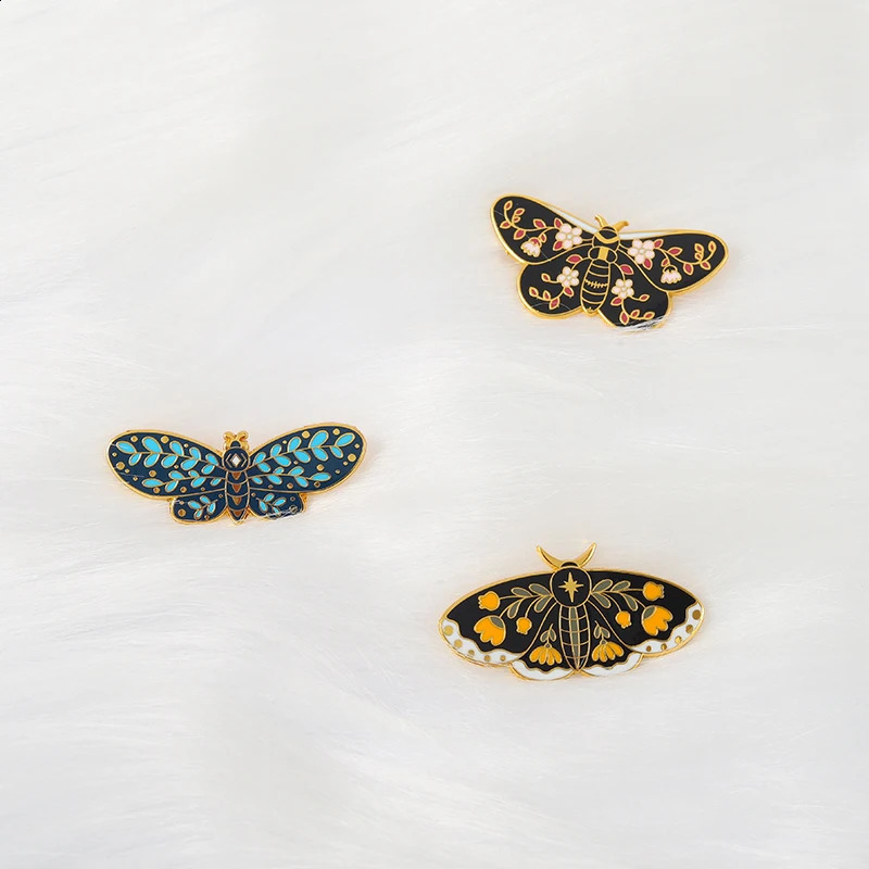 Butterflys Moth Hard Enamel Pins Custom Lily of the Valley Vine Brooches Lapel Badge Black Insect Plant Jewelry Gift for Friends 250103
