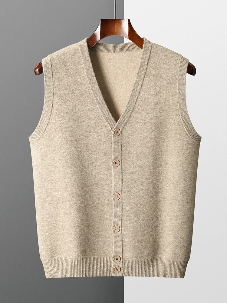 Autumn Winter High Quality Mens VNeck Thick Waistcoat Knitwear 100 Cashmere Sweater Soft Sleeveless Cardigan Preppy Tops 250107
