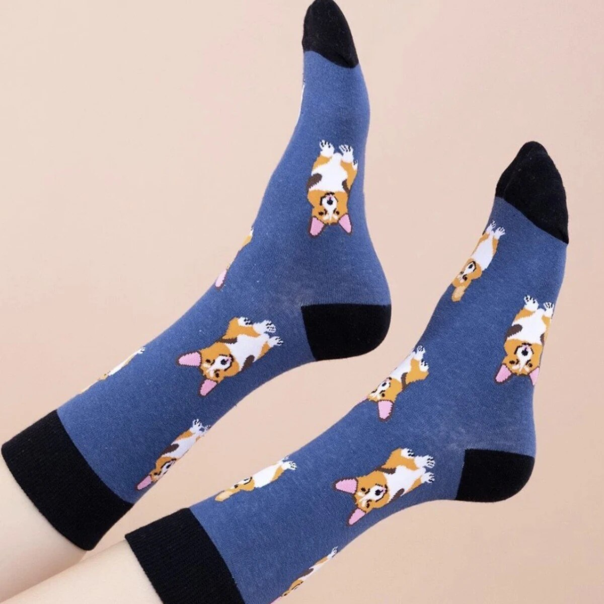 1 Pair Unisex Lovely Corgi Pattern Novelty Funny Comfy Mid Tube Socks Suit In All Seasons For Daily Street