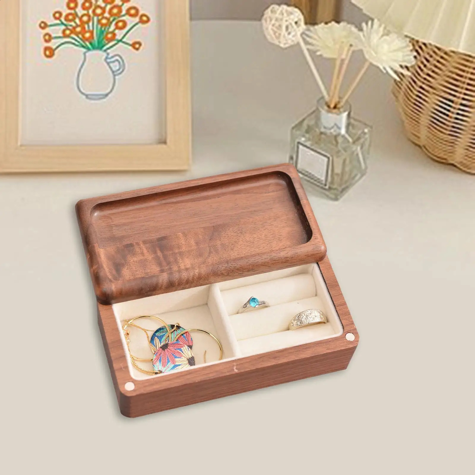 Jewelry Box Desktop for Women Lady Wooden Ring Tray Travel Home Organization Holder Trinket Box for Earrings Bracelets Necklaces 250106
