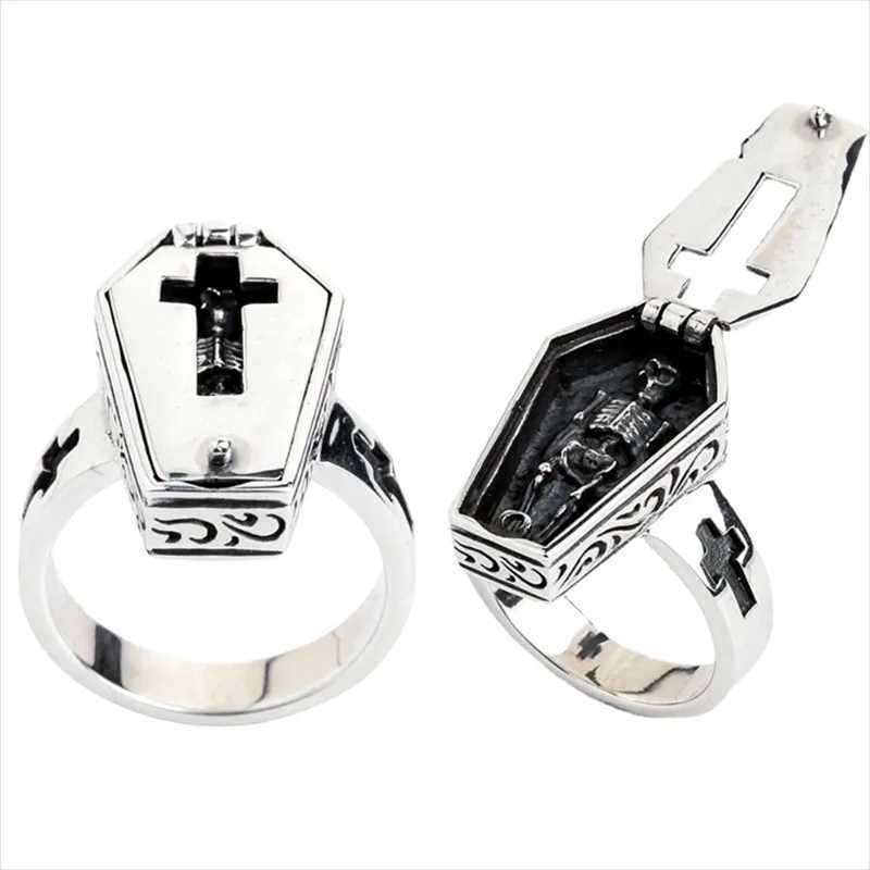 Retro Halloween Vampire Skull Flip Coffin Mens Ring Gothic Punk Steam Motorcycle Y2K Party Gift Jewelry W250111