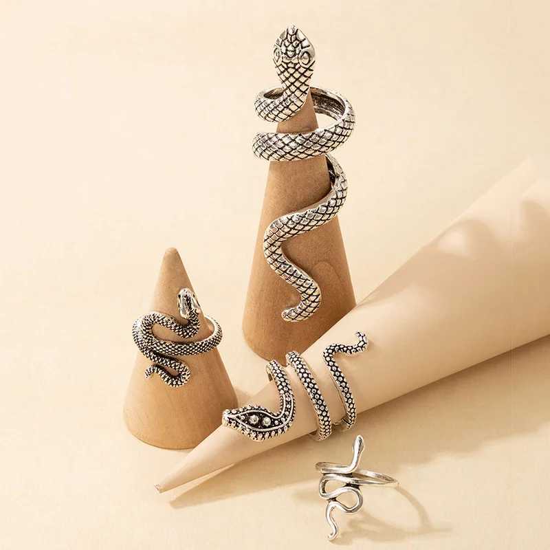 HNSP Retro Snake Ring Set suitable for womens Gothic style black gold silver adjustable fingers jewelry decoration womens giftsXJ250412