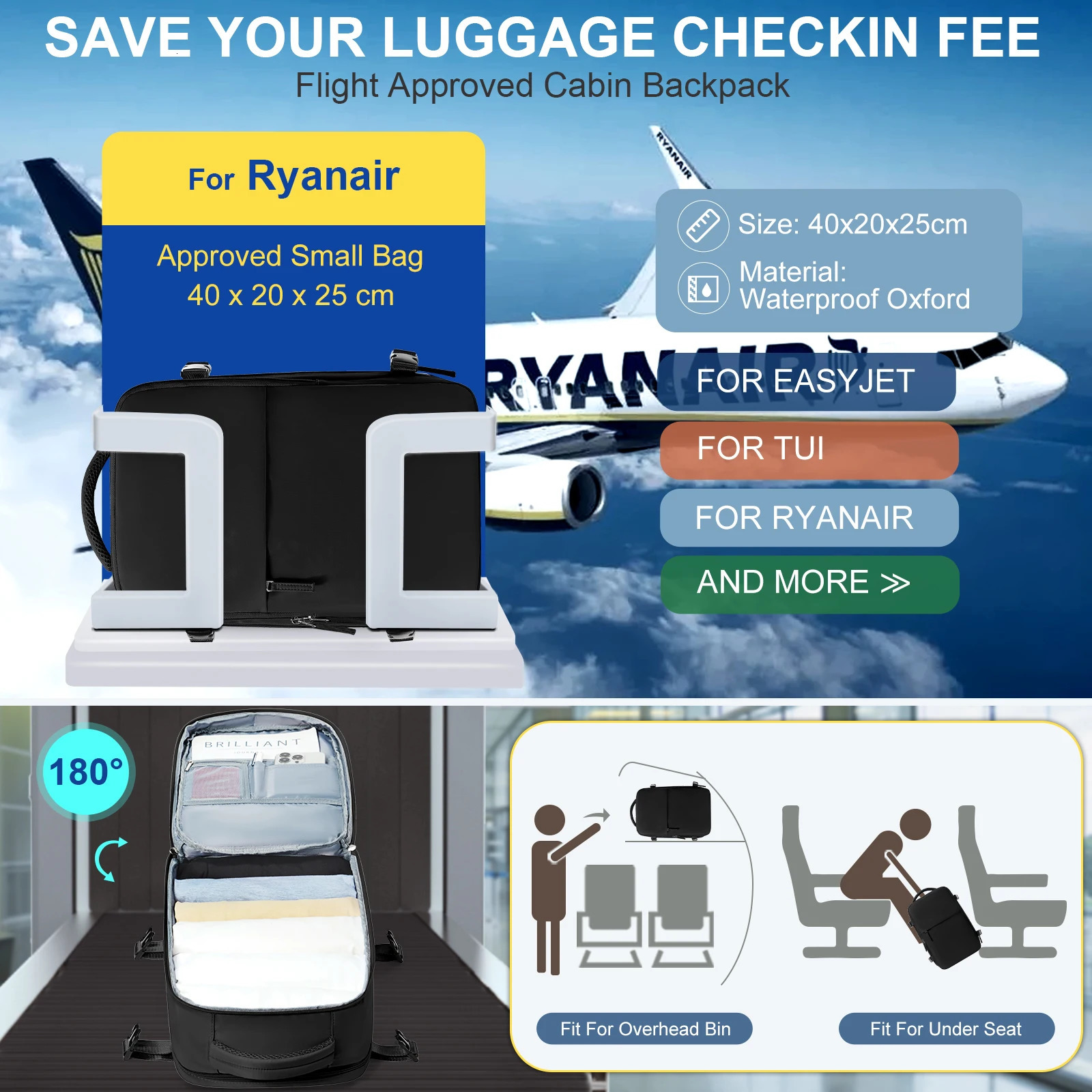 Spacious Carry-On Backpack Travel Cabin Airplane BackpackSzlx Backpack Travel Cabin Airplane 40x20x25 Men WorkTravel Backpack 250106