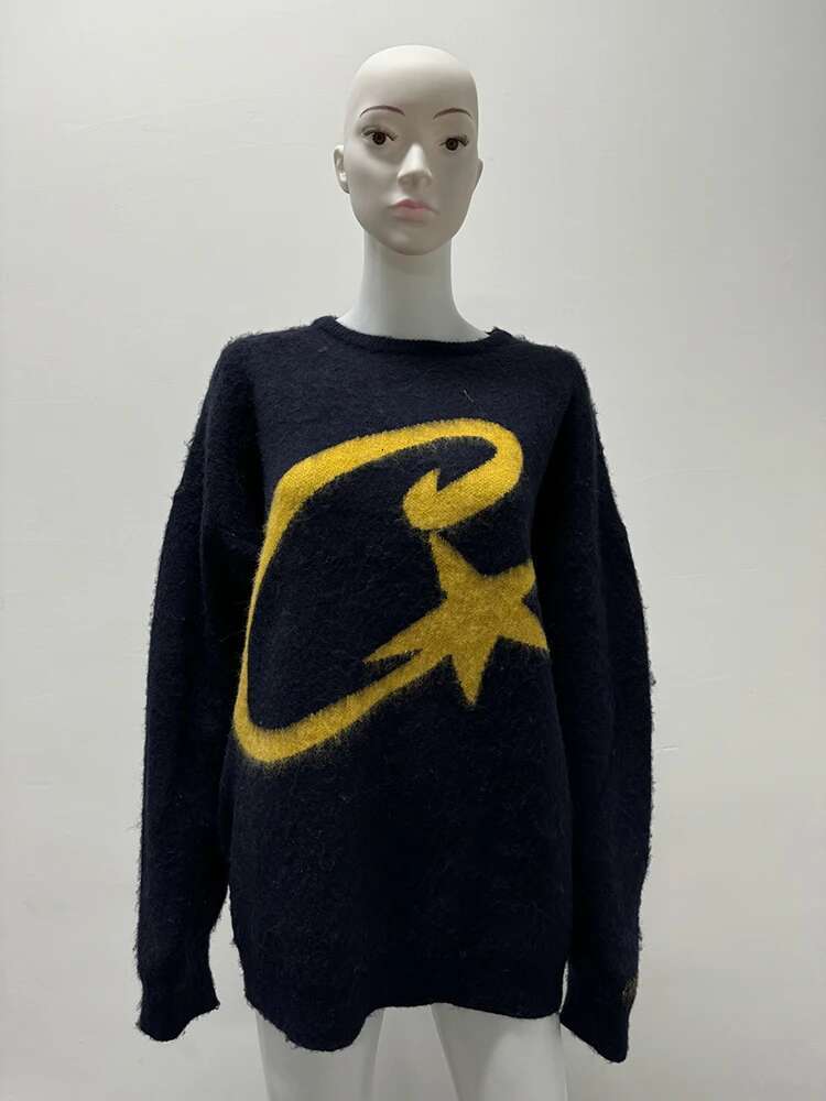 2024 Autumn Winter Y2k Knitted Pullover Sweater Haruku Graphic Print Loose Streetwear Hiphop Retro Fashion Rock Top Punk