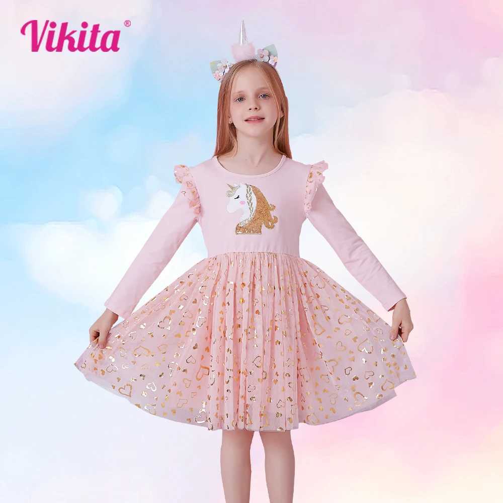 Vegeta girl princess dress sequined long sleeved autumn dress childrens birthday party wedding dress chiffon dress childrens clothing W250111