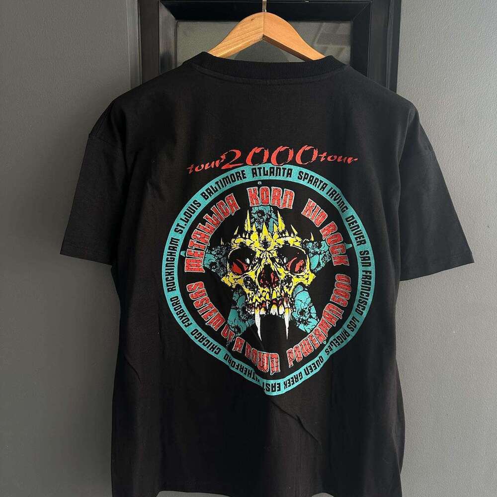 Metal band trendy brand personality niche print short sleeved nostalgic top T-shirt men's tee