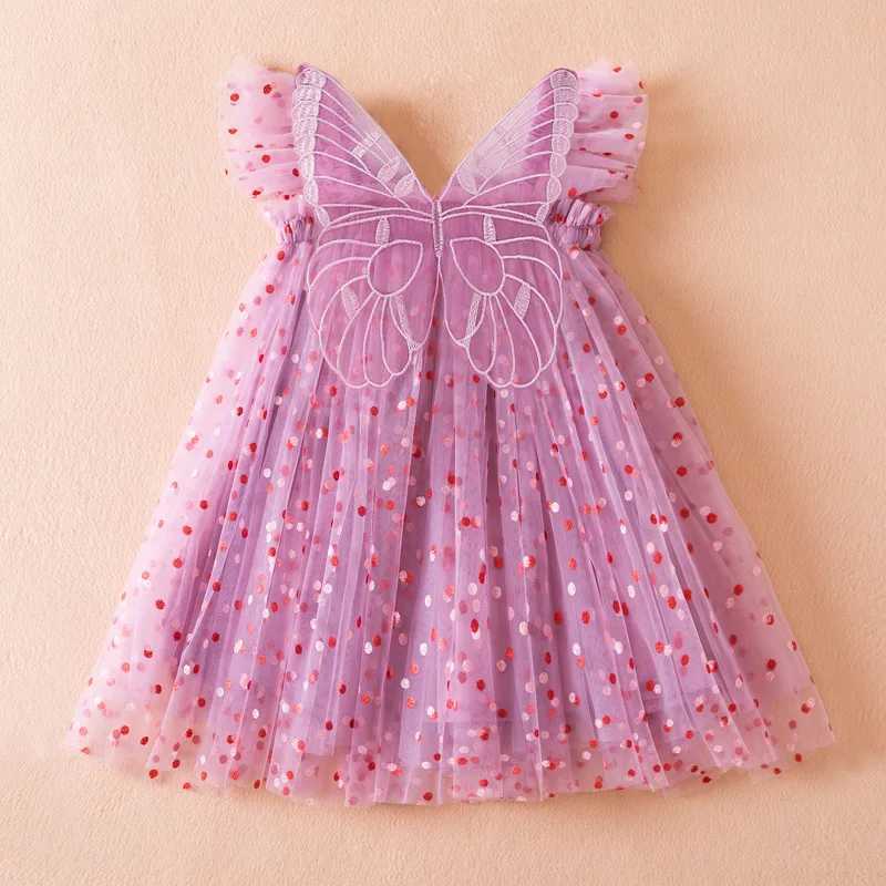 2024 New Summer Childrens Girls Par Dress Childrens Flying Sleeve Solid Color Childrens Clothing Flower Girl Birthday Princess Dress 1-5Y W250111