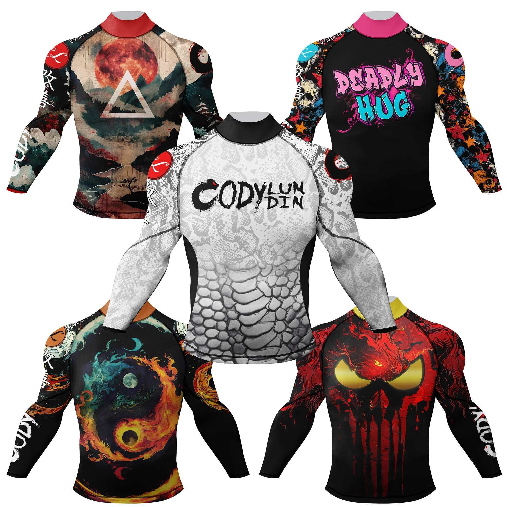 Mens fitness compression shirt boxing MMA BJJ sports T-shirt long sleeved quick drying fitness training fitness shirt W250111