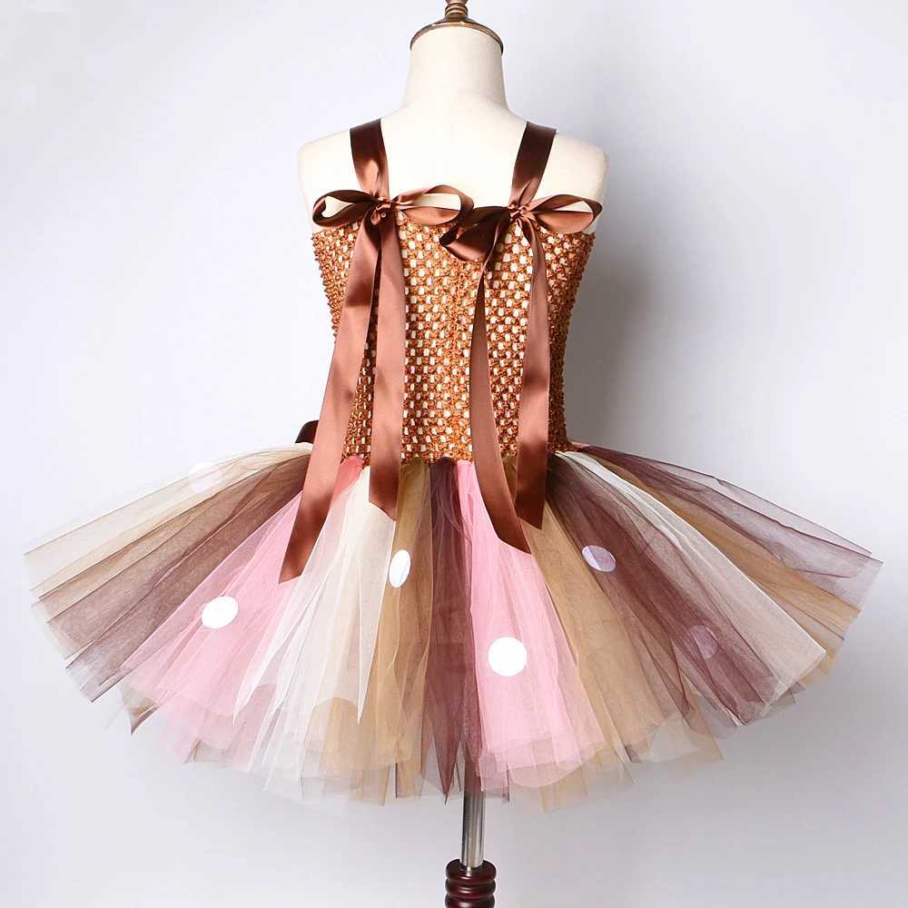 Brown Deer Tutu Girls Dress Christmas Halloween Costume Childrens Reindeer Princess Dress Knee Length Christmas Childrens Clothing W250111