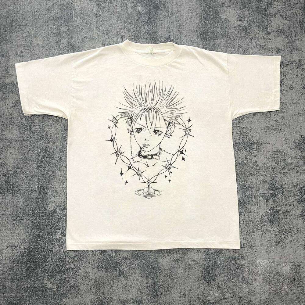 Inspiration: Simple Hip Hop High Street Portrait Printed Loose Oversize Vintage Short sleeved T-shirt Trendy