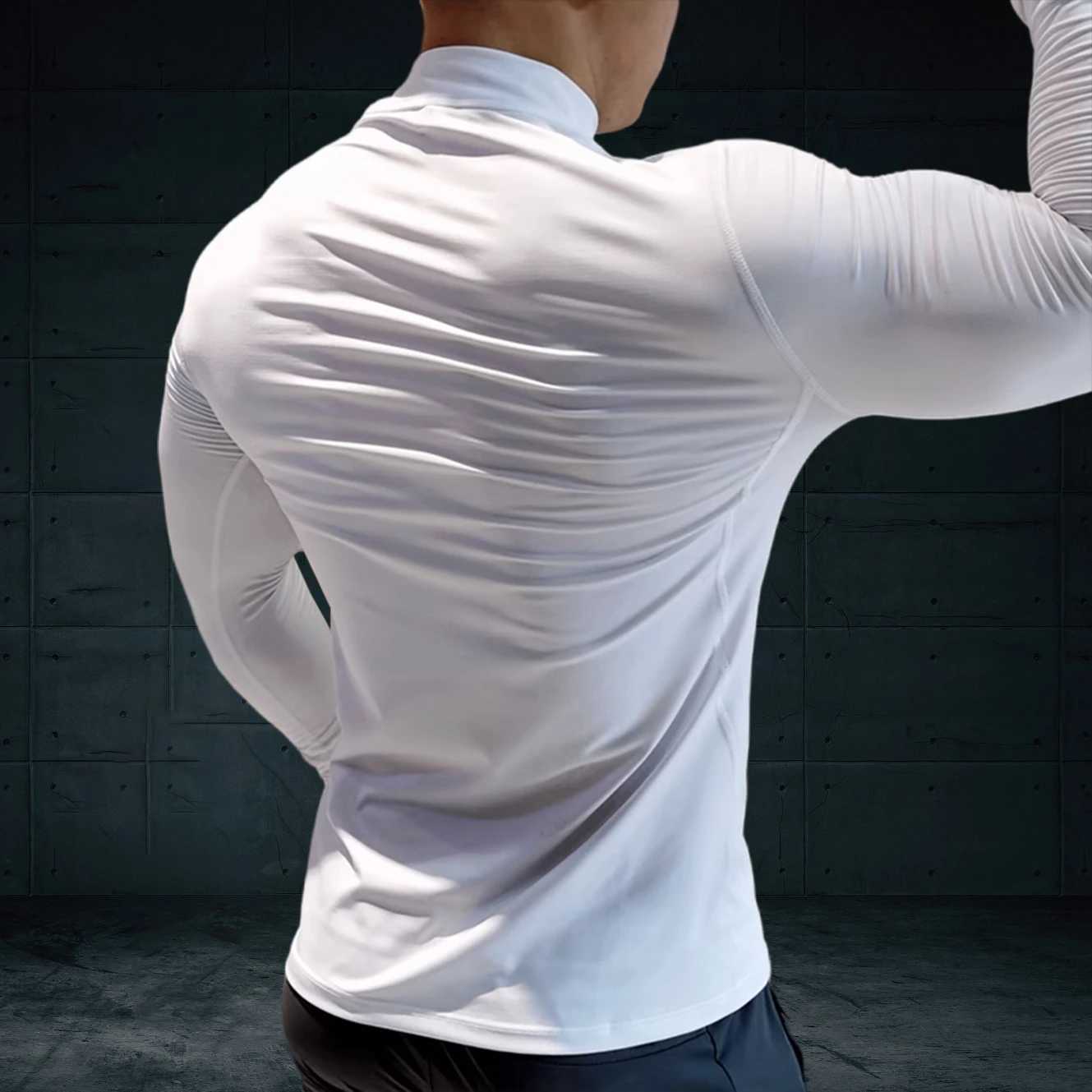 Mens compression T-shirt high neck long sleeved running shirt quick drying sportswear W250111