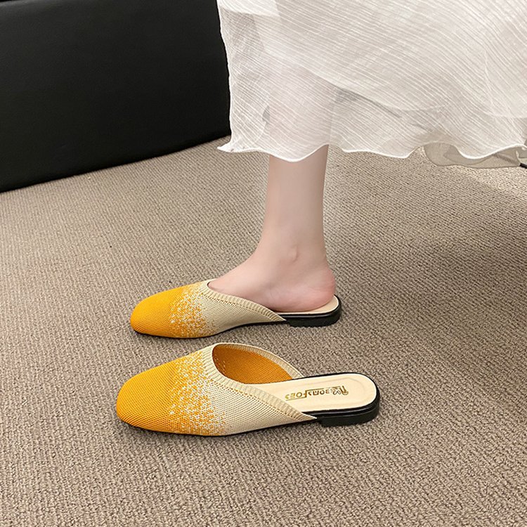 Women Slippers Fashion Flat NEW Bottom Anti-slip New Trendy Square Toe Color Blocked Triple Black Yellow Free shipping
