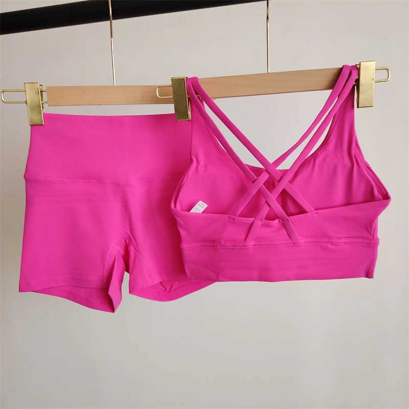 Solid color clothing womens gym set bra short leg sportswear cross shoulder straps running sportswear soft X250110