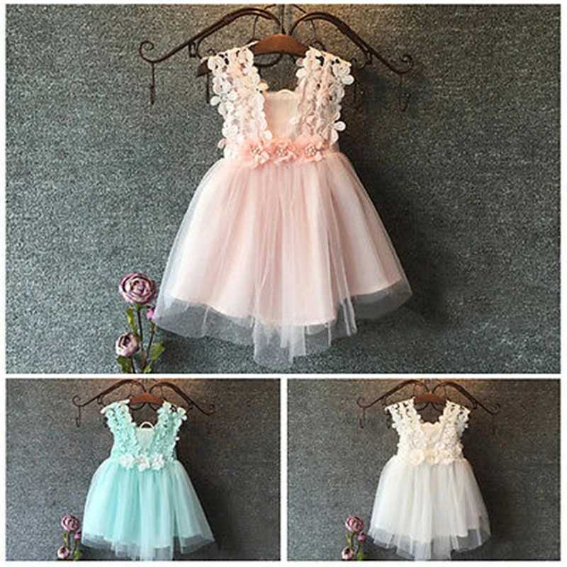 Wholesale Princess Preschool Childrens Girls Tutu Dresses Lace sheer Par Wedding Girls Summer Sleeveless Birthday Dresses W250111
