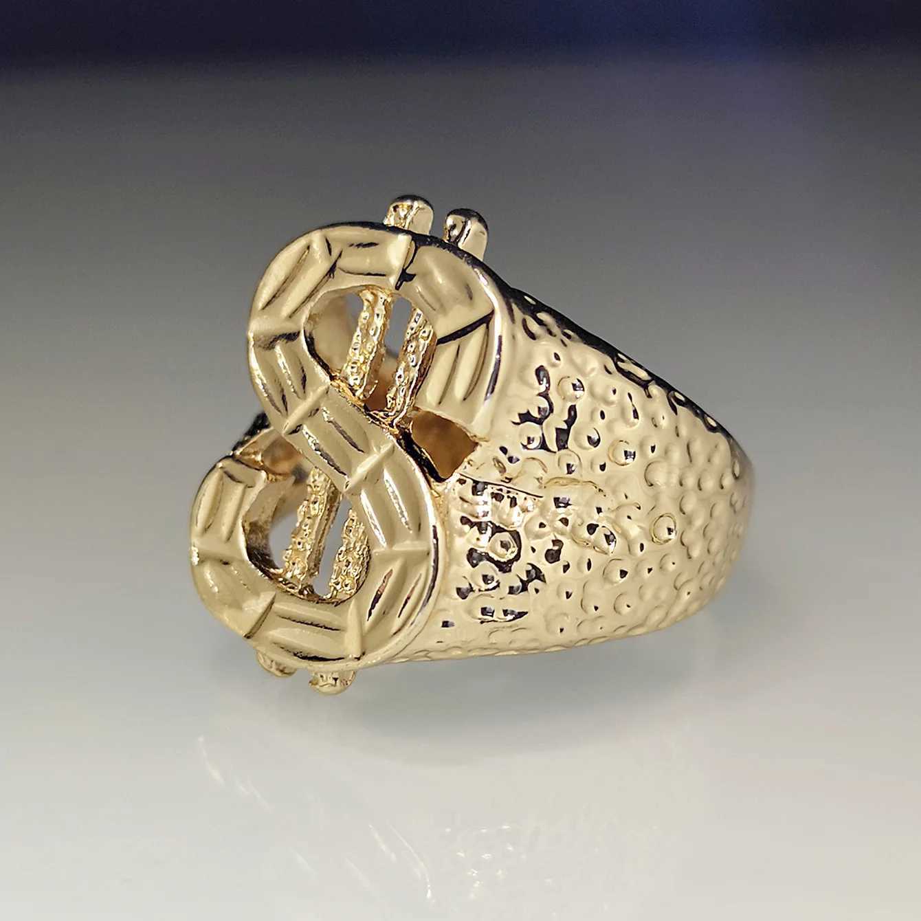 18k gold plated mens domineering ring hip-hop creative dollar car flower ringXJ250110