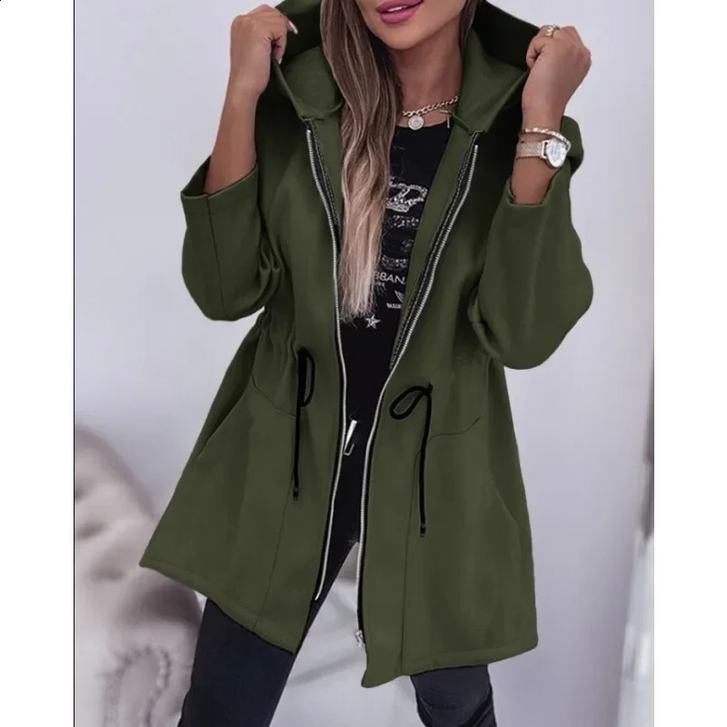 Fall Winter Hooded Zipper Coat Long Section Pockets Trend Hoodies Coats Women Long Sleeve Autumn Casual Sweatshirt Outwear 250106