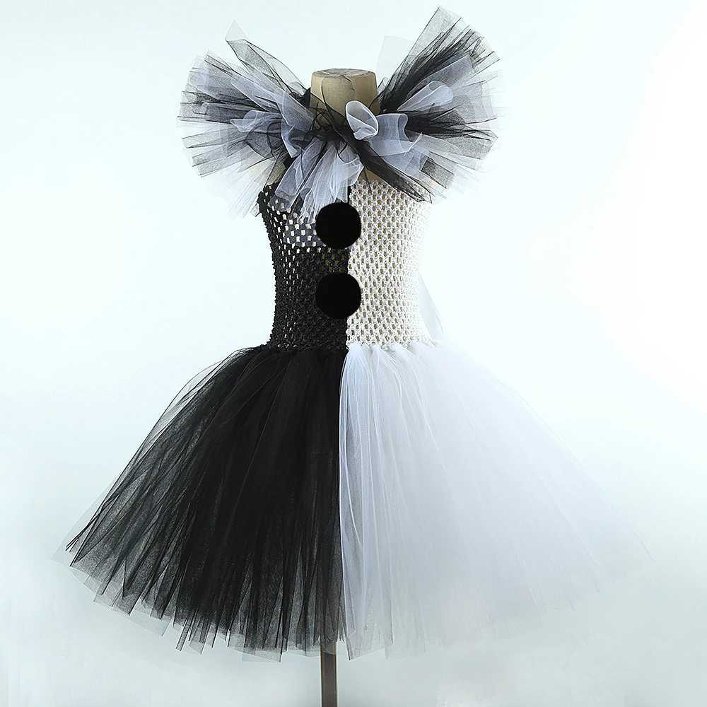 White black checkered girls clown costume Halloween horror costume Tutu childrens costume clown fancy costume childrens horror costume W250111