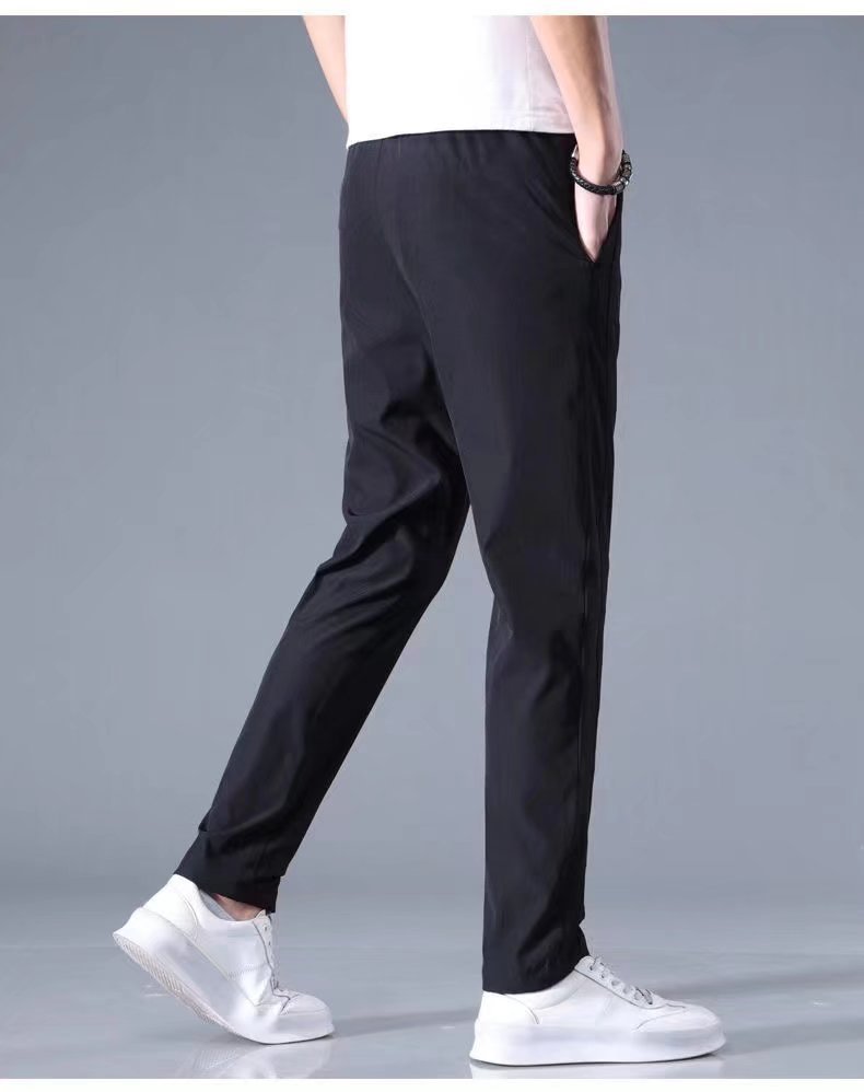 Straight tube ice silk pants for men's business trend, sagging casual pants, summer thin wide leg pants youngsters
