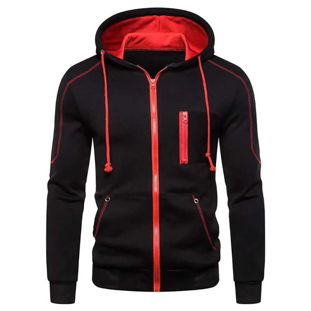 Mens jacket fashion hoodie long sleeved zipper hoodie wool sweater casual sportswear mens clothing plus size black Whi W250110
