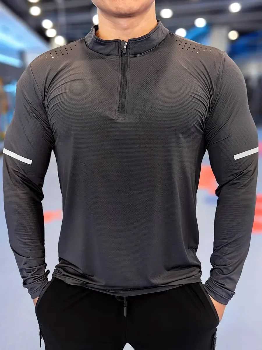 Autumn fitness clothing for men breathable and elastic ultra-thin fast drying running cycling training ultra-thin sports long sleeved T-shirt W250111