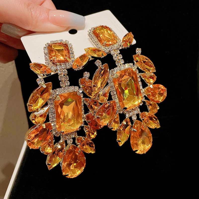 Orange Rhinestone Mens Geometric Earrings Retro Exaggerated Drop Earrings Temperature Party Accessories Girl Gifts 250110