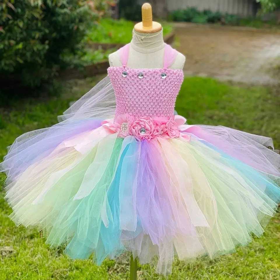 Girl Pink Butterfly Fairy Dress Children Flower Tutu Dress with Wings and Stick Hair Set Childrens Birthday Par Clothing W250111