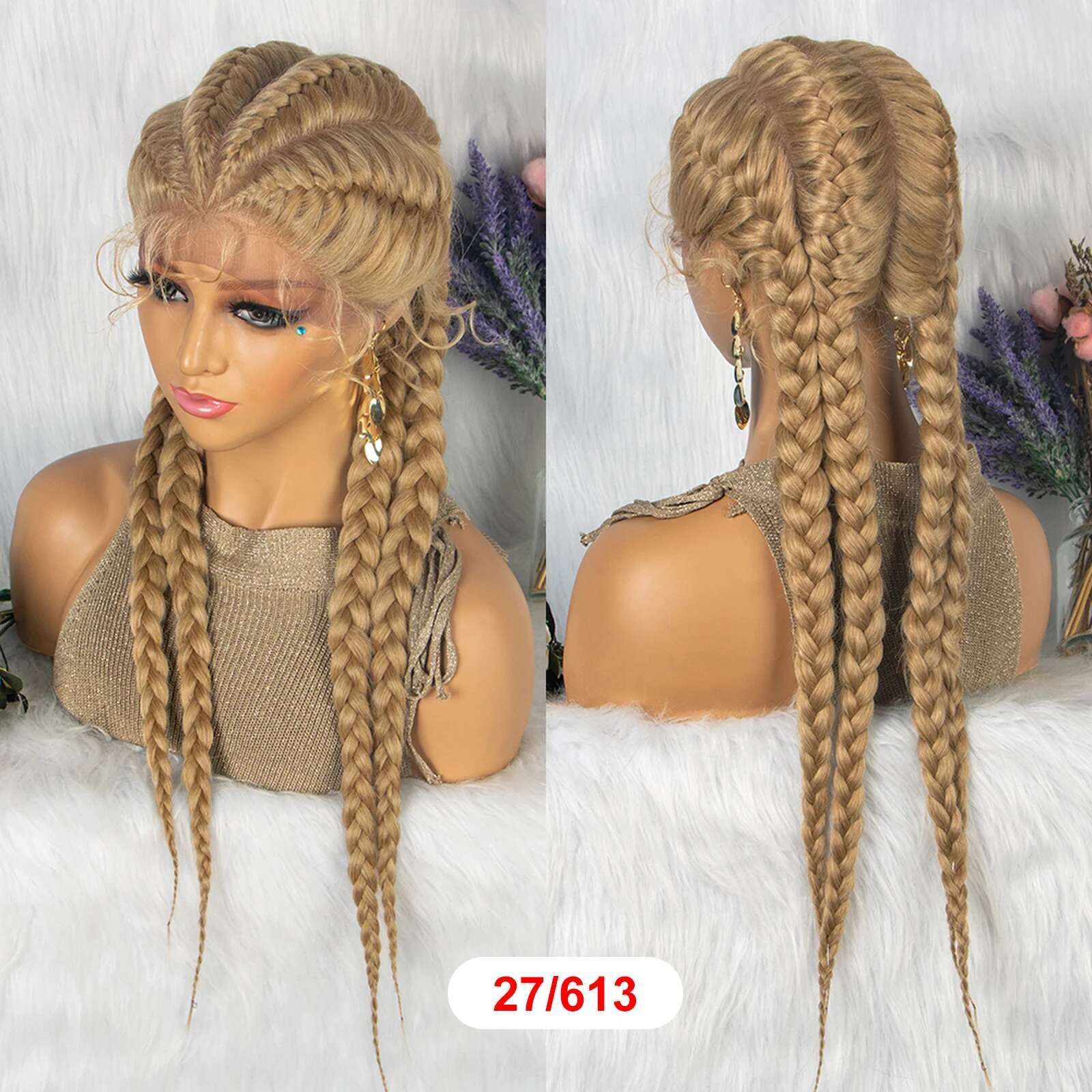 Synthetic Braided With Baby Long 26 Inches Box Braids Wig For Black Women Lace Front Afro Hair Wigs