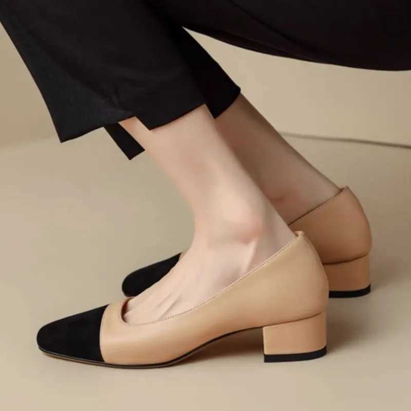 New Arrival Plus Size 42 Womens High Foot Pump Square Pedal Boat Shoes Patch Work Foot Dress Square Pedal Slide Basic Pump T250110