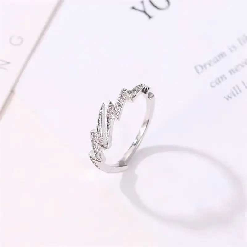 Punk Hip Hop Silver Color Lightning Open Rings For Men Women Fashion Jewelry Gift Creative Adjustable RingXJ250110