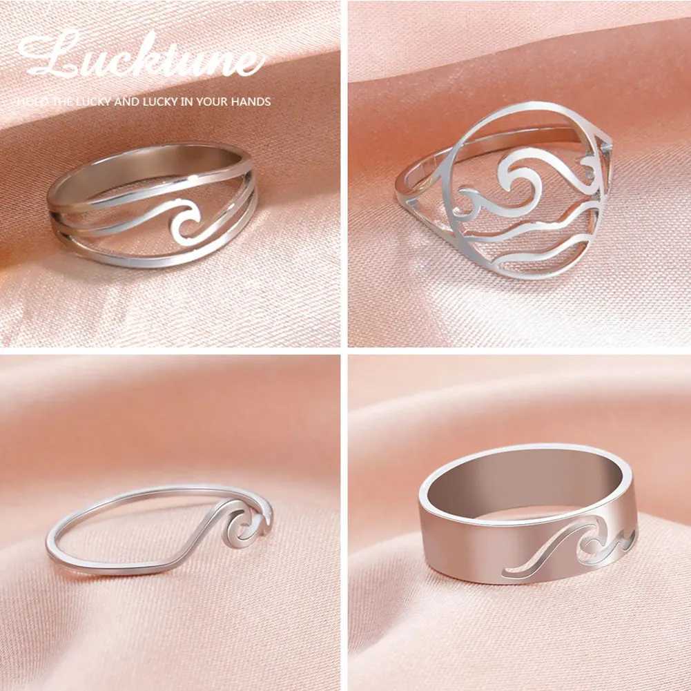 Lucktune Simple Sea Wave Rings for Women Stainless Steel Fashion Geometry Ocean Surfing Finger Rings 2025 Jewelry Wedding Party Gifts W250111