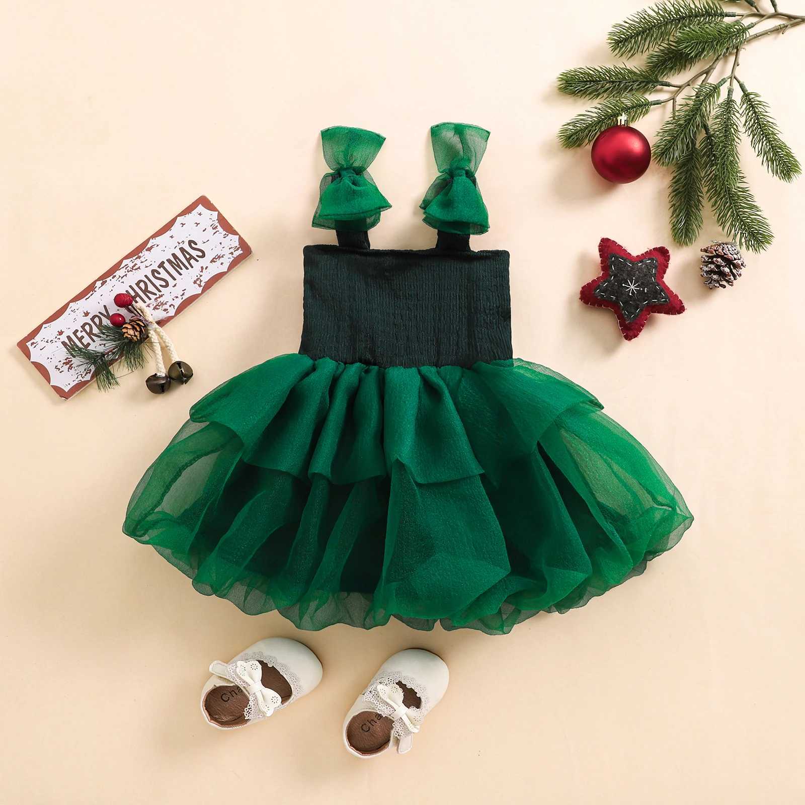 6M-6Y Christmas Childrens Baby Girls Red Dress Sleeveless Bow Layered Tulle Tutu Par Dress Girls Christmas Clothing W250111