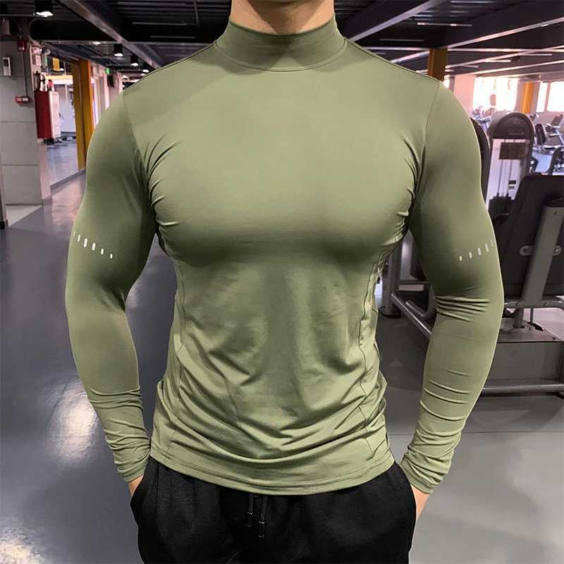 Compressed elastic T-shirt mens quick drying breathable long sleeved top gym sports T-shirt mens casual T-shirt outdoor sportswear W250111
