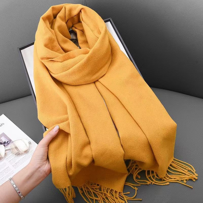T085 autumn and winter women's solid color cashmere scarf high-end couple neck scarf soft temperament versatile warm shawl men
