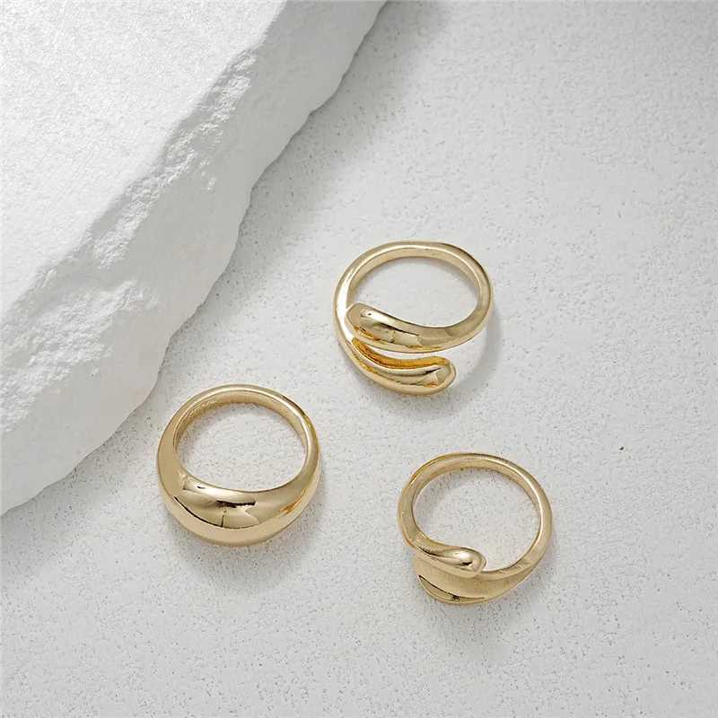 3Pcs/set of gold smooth geometric opening ring set suitable for womens exposed metal irregular thick short shaped rings jewelry giftsXJ250412
