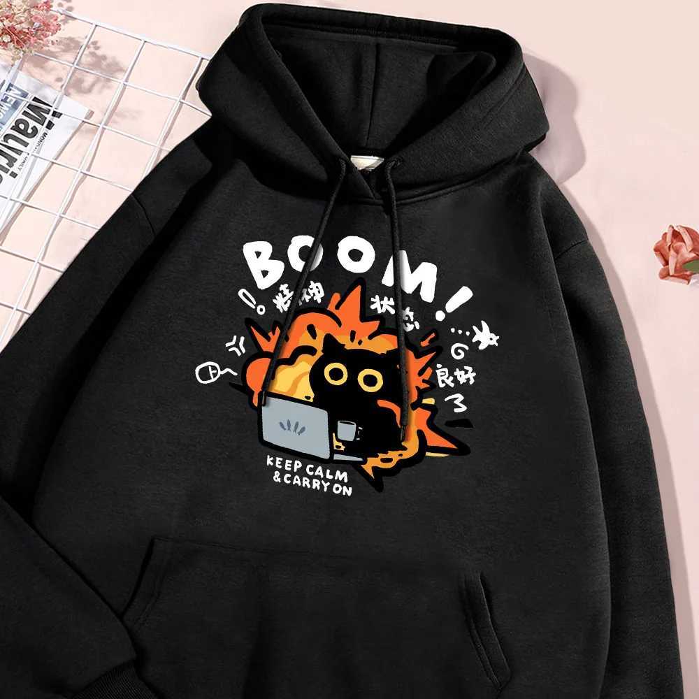 Good psychological state pure mens cartoon cat hoodie autumn British style sportswear hip-hop soft and comfortable hoodie mens clothing W250110
